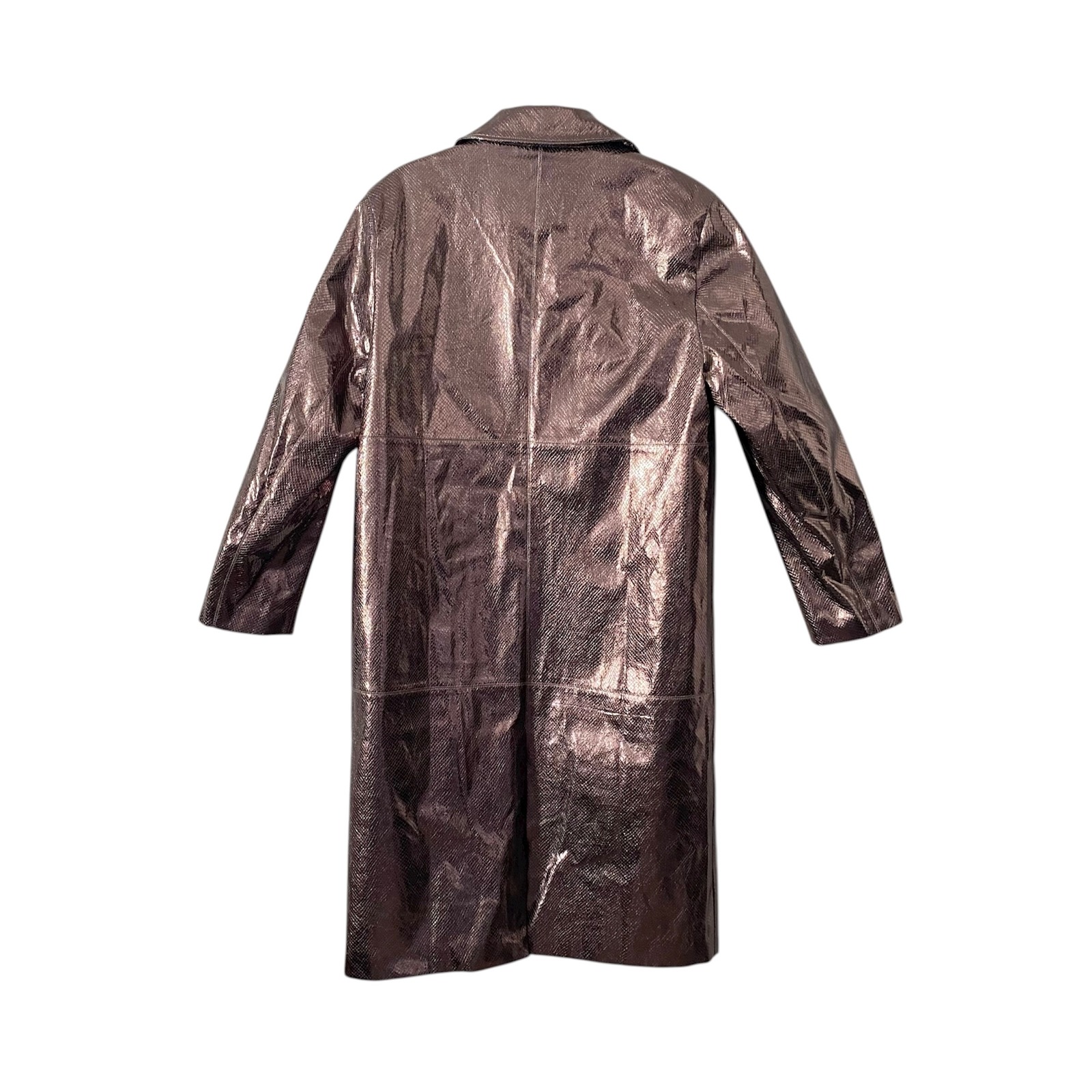 Nwot Hosbjerg Lucy Metallic Coat Womens Sz Small Rose Gold Snake Print Trench — image 2 of 7